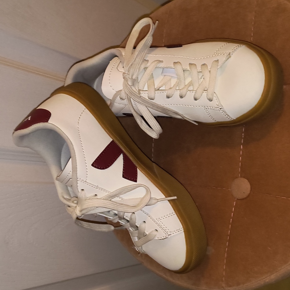 Veja White Sneakers with Burgundy V and Gum Sole - Picture 4 of 10